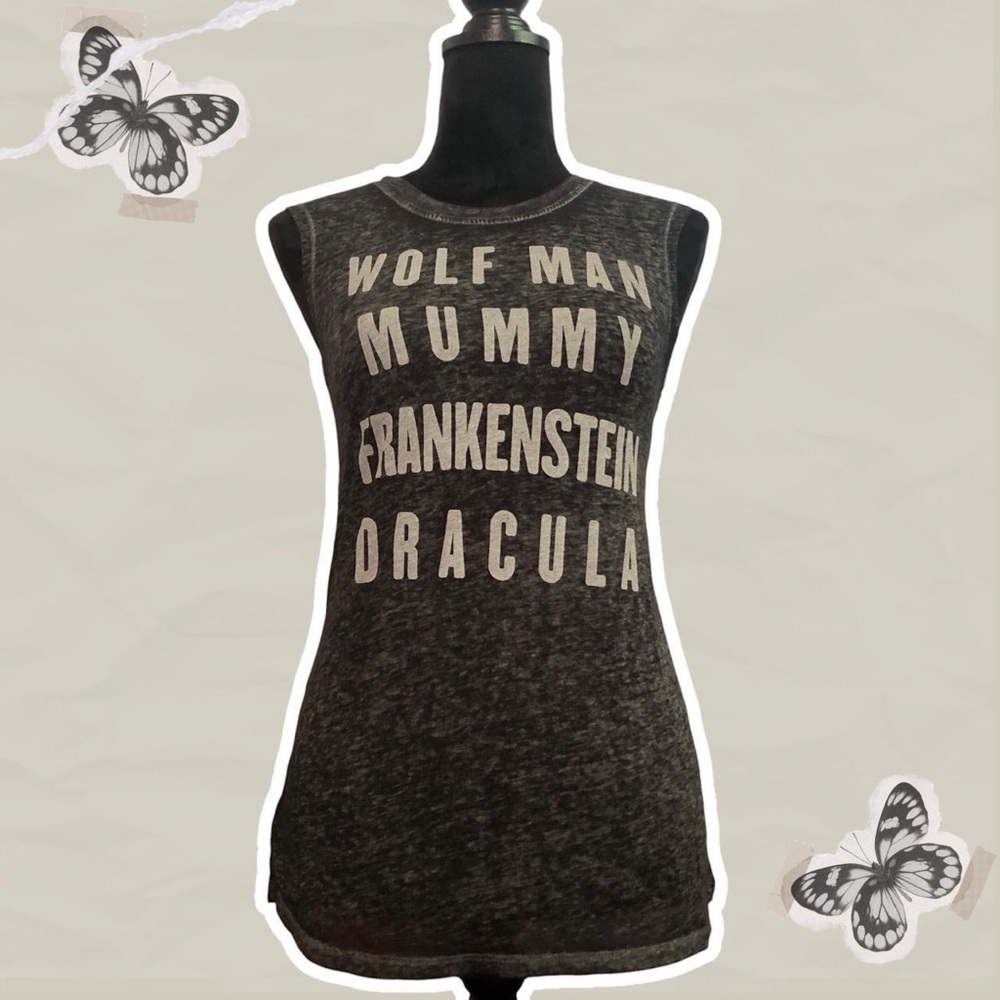 Universal Monsters Wolfman Mummy Frankenstein Dracula Gray Sleeveless Tank Top
